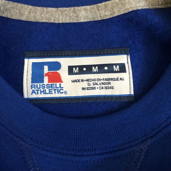 Vintage Russell Sweatshirt Mens Medium Blue Spellout Sweater 80s Cotton Blend - Picture 5 of 11